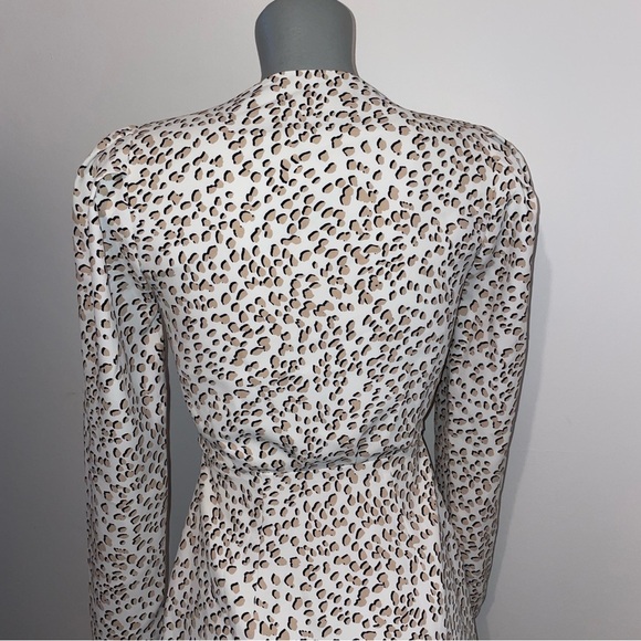Express Wrap Dress Long Sleeve White Brown Leopard Extra Small - Picture 5 of 9